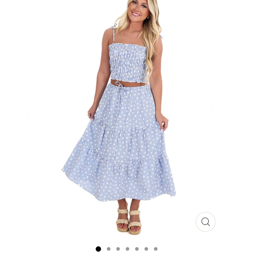 Light Blue Smocked Top and Skirt Set